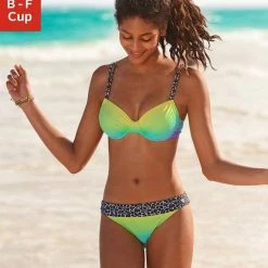 KangaROOS Bügel-Bikini mit trendigen Details im Leoprint Türkis-grün, Orange-gelb