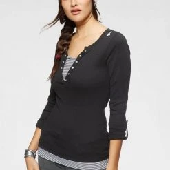 KangaROOS 2-in-1-Shirt mit geöffneter Zierknopfleiste und Turn-up Ärmeln Schwarz-weiß, Himbeere-marine-weiß, Türkis-schwarz-weiß, Marine-weiß