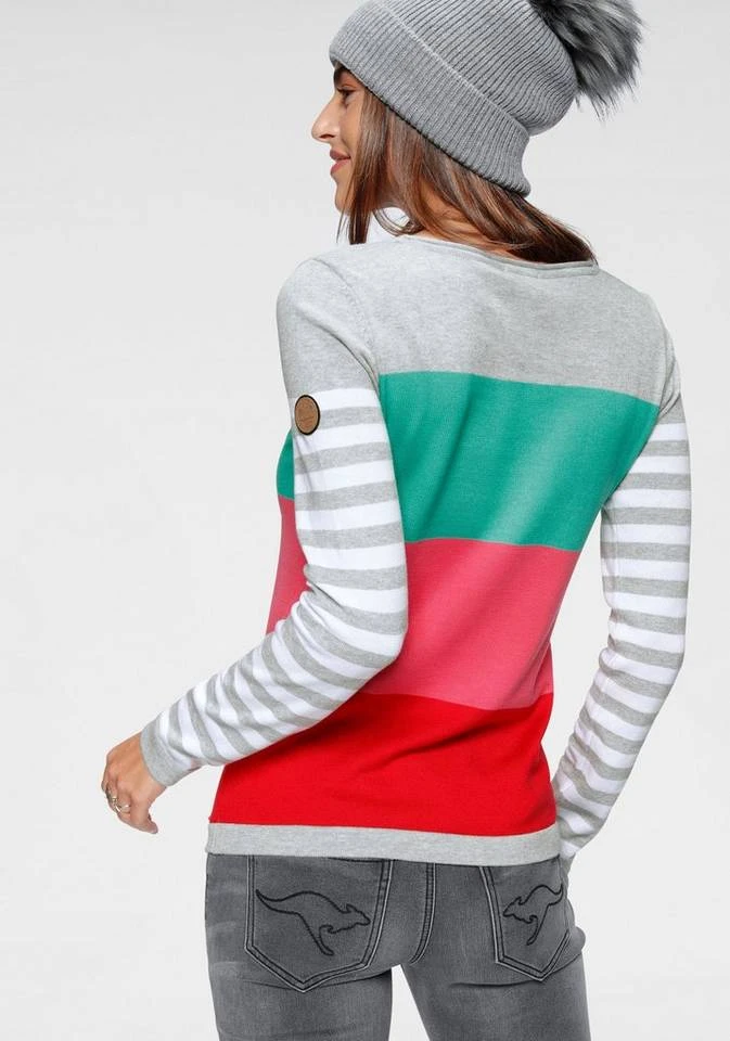 KangaROOS Rundhalspullover in modischer Streifenoptik Beere-rosa, Marine-rot-hellgrau, Hellgrau-türkis-pink, Wollweiß-rosa-dunkelgrün 2 KangaROOS Rundhalspullover in modischer Streifenoptik Beere-rosa, Marine-rot-hellgrau, Hellgrau-türkis-pink, Wollweiß-rosa-dunkelgrün – Bild 2