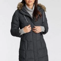 KangaROOS Steppjacke mit kuscheligem, abnehmbarem Fellimitat-Kragen an der Kapuze - NEUE KOLLEKTION Jeansblau-meliert, Schwarz-meliert