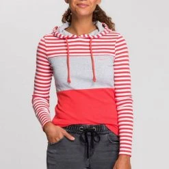 KangaROOS Kapuzenshirt in verspielter Ringel-Optik mit Colorblocking Design Schwarz-weiß-hellgrau, Weiß-marine-rauchblau, Coral-hellgrau-gestreift, Grün-marine-gestreift