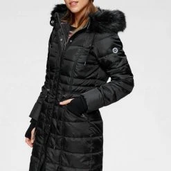 KangaROOS Steppjacke mit kuscheligem, abnehmbarem Fellimitat-Kragen an der Kapuze Graublau, Grün, Schwarz, Rosa