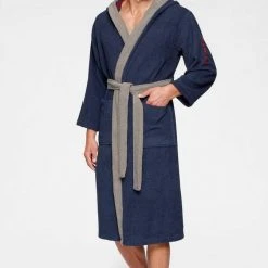 Unisex-Bademantel »Henry«, KangaROOS, mit Kaputze und Logostickerei Marine, Taupe