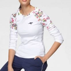 KangaROOS Langarmshirt mit floralem Druck Einsatz - NEUE KOLLEKTION Marine, Weiß